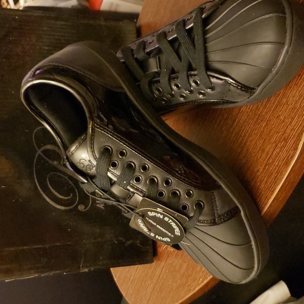Pastry Unisex Fashion Dance Sneakers – Glossy, Paris Praline Style, Black Size 8